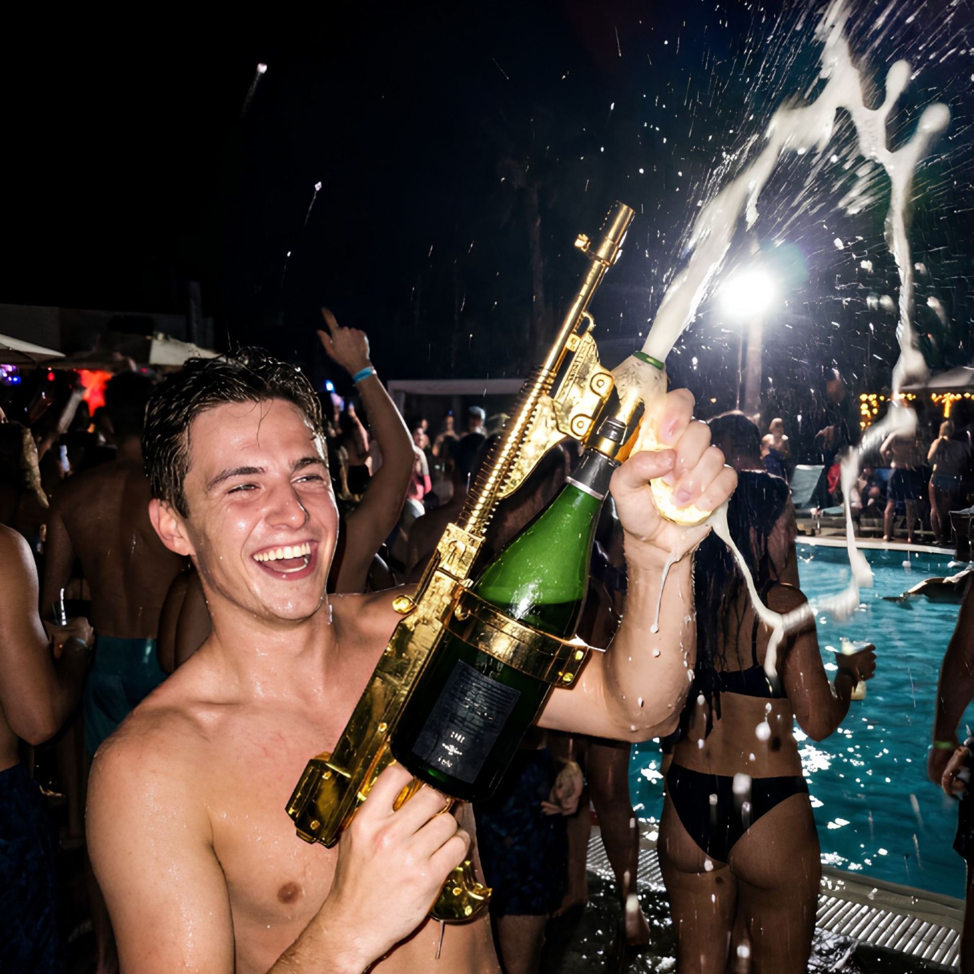 champagne gun goud in gebruik
