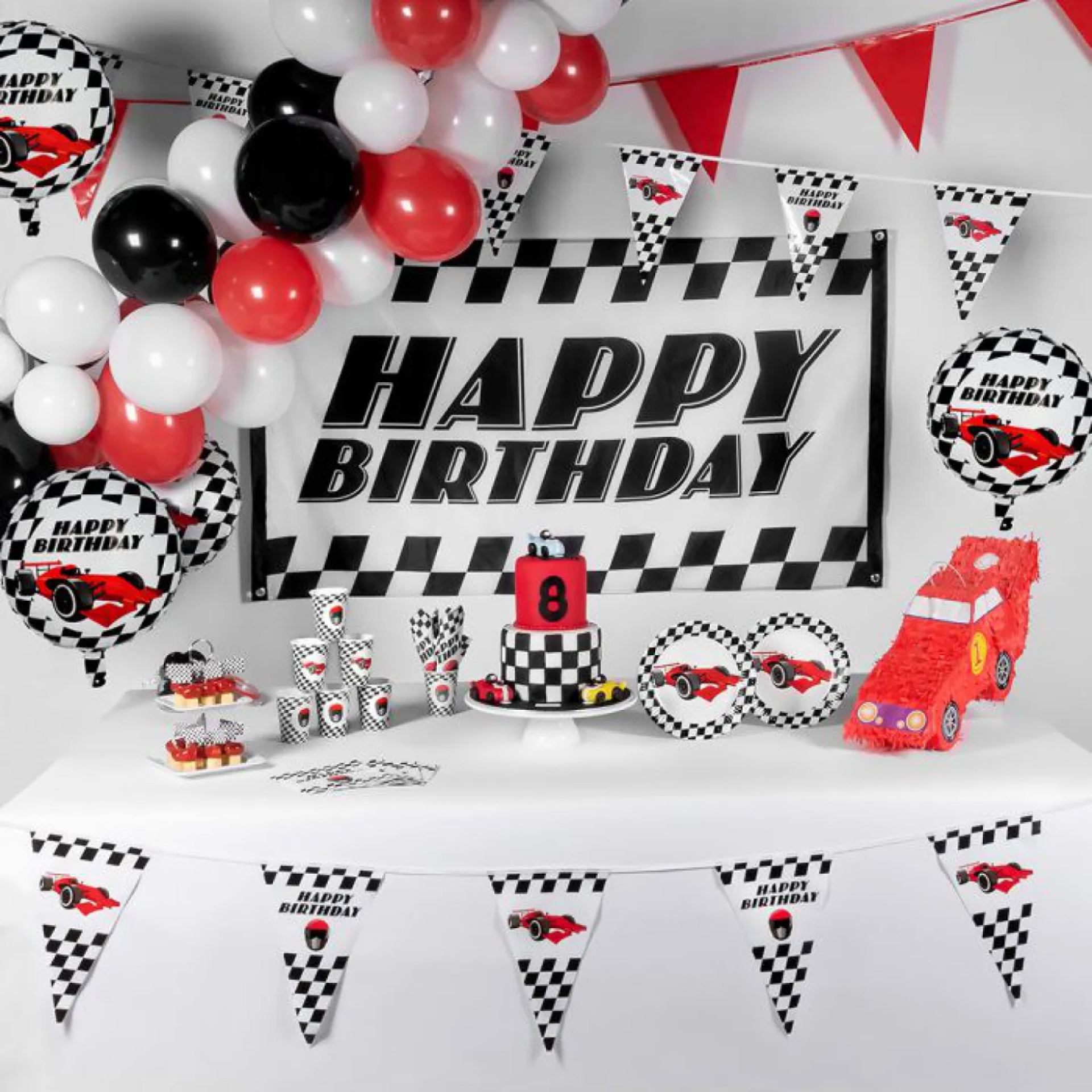Banner racing happy birthday polyester