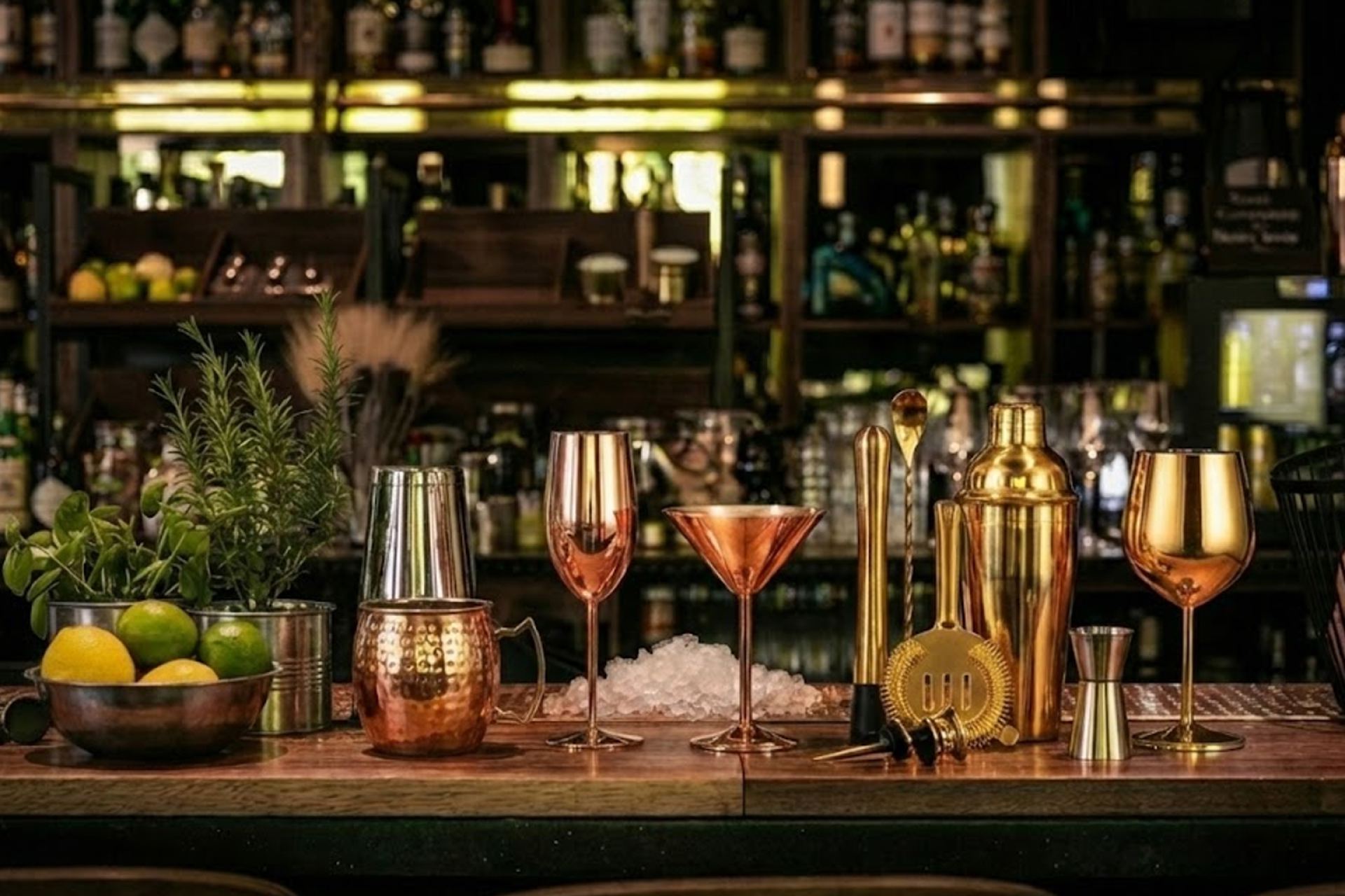 RVS cocktailshaker en cocktailglazen